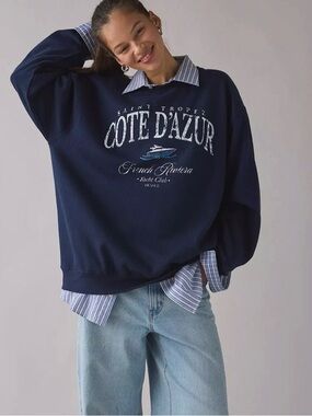 Urban Outfitters Navy Graphic Crewneck Sweatshirt